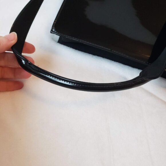 LIZ CLAIBORNE Shiny Patent Shoulder Bag Structured Retro Polka Dot Lining - Picture 6 of 15